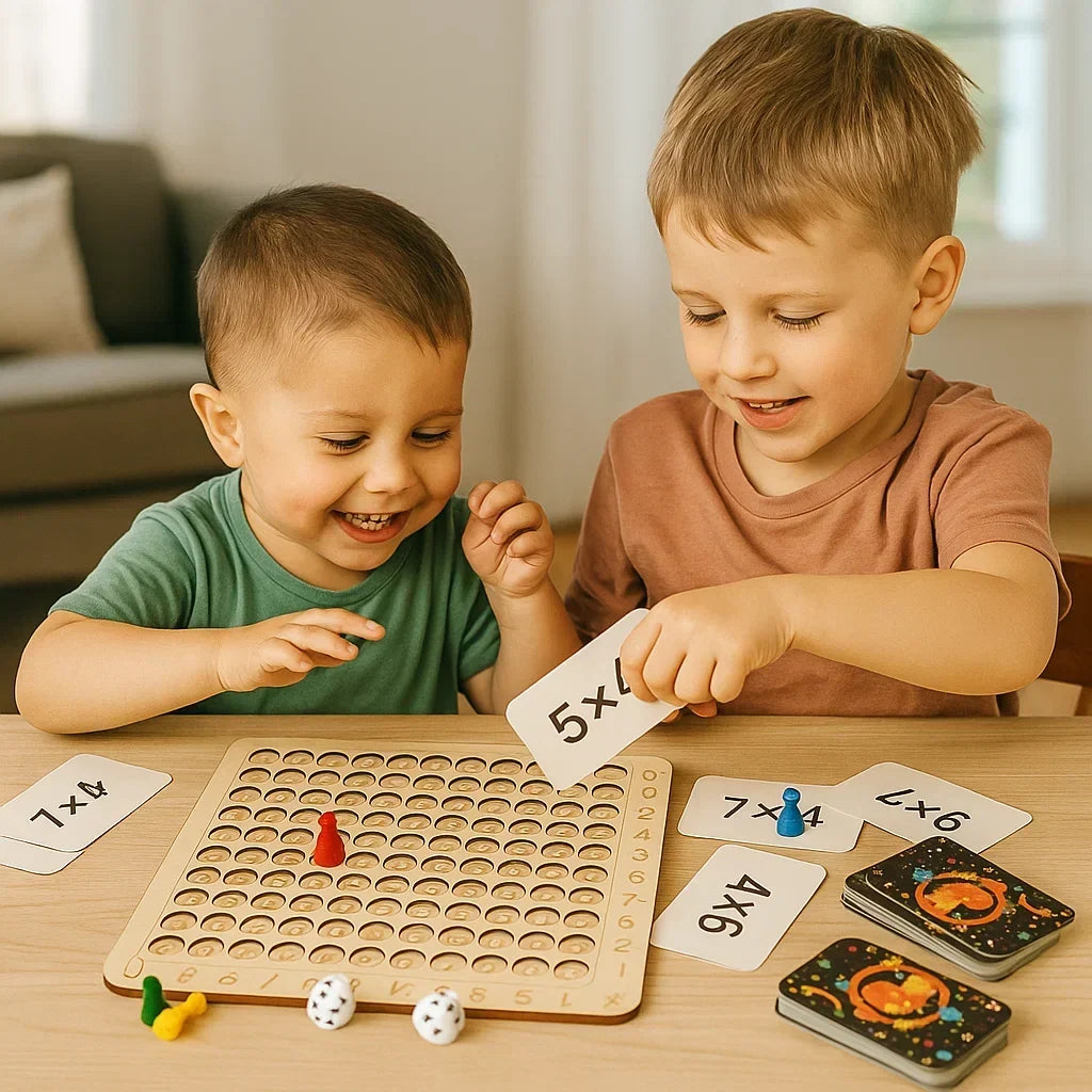 Math Learning Game Solid Wood Board & Chips