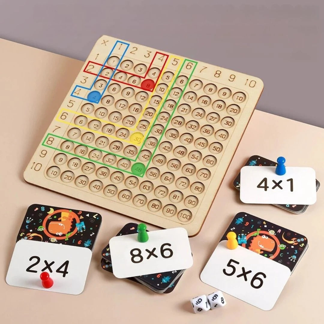Math Learning Game Solid Wood Board & Chips