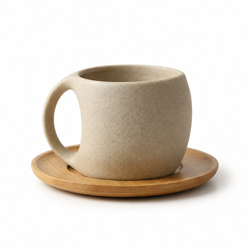 Matte Ceramic Microwave & Dishwasher-Safe Coffee Cup (Includes Wooden Coaster)