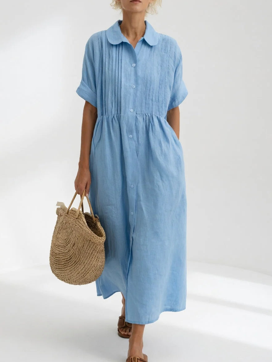 Maxi Shirt Dress 100% Cotton Button Front Relaxed Fit