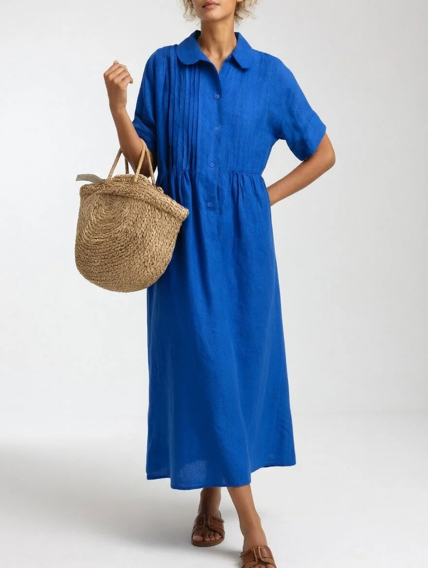 Maxi Shirt Dress 100% Cotton Button Front Relaxed Fit