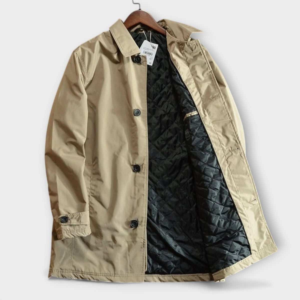 Men’s Coat Mid-Length Button Front Turn-Down Collar & Side Pockets