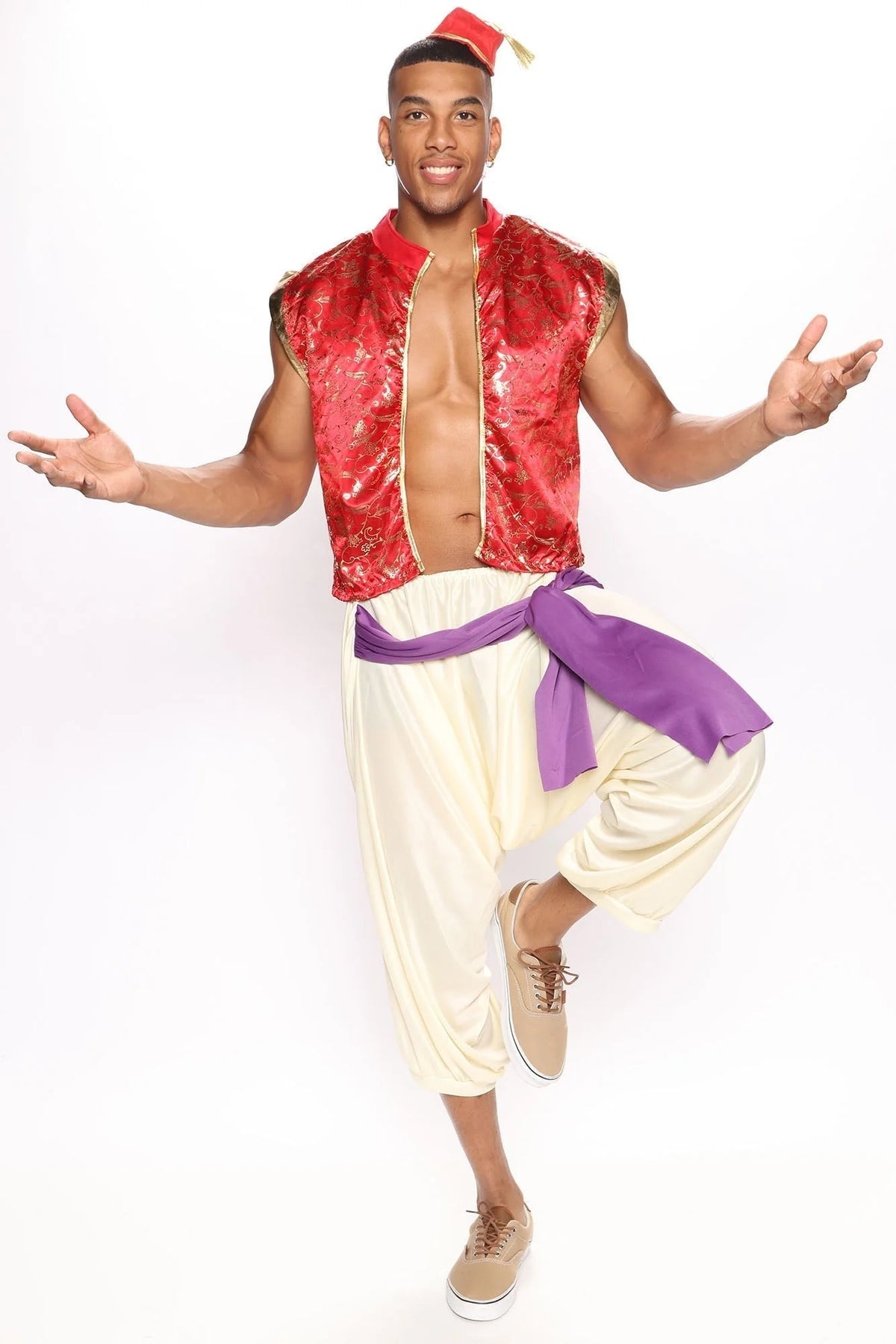 Men's Costume Set 3-Piece Vibrant Red Decorative Trim