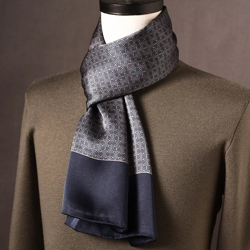 Men’s Scarf 100% Mulberry Silk Double-Layered Polka Dot Pattern