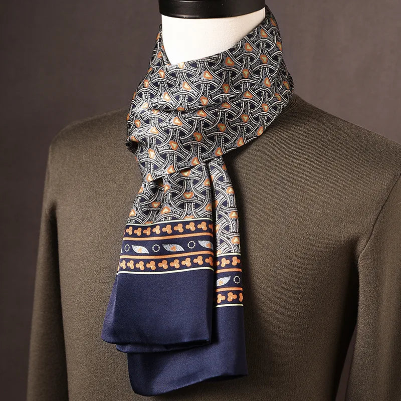 Men’s Scarf 100% Mulberry Silk Double-Layered Polka Dot Pattern