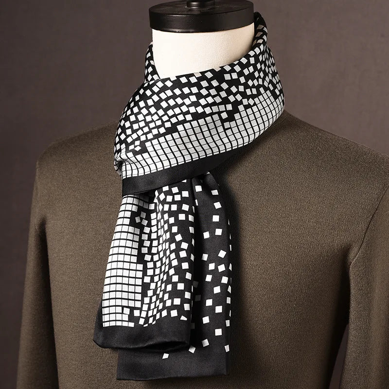 Men’s Scarf 100% Mulberry Silk Double-Layered Polka Dot Pattern