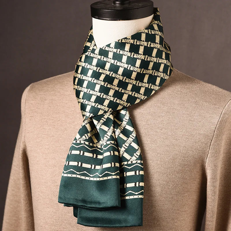 Men’s Scarf 100% Mulberry Silk Double-Layered Polka Dot Pattern