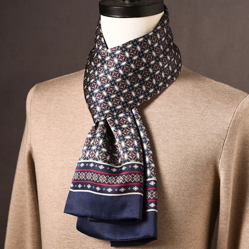 Men’s Scarf 100% Mulberry Silk Double-Layered Polka Dot Pattern