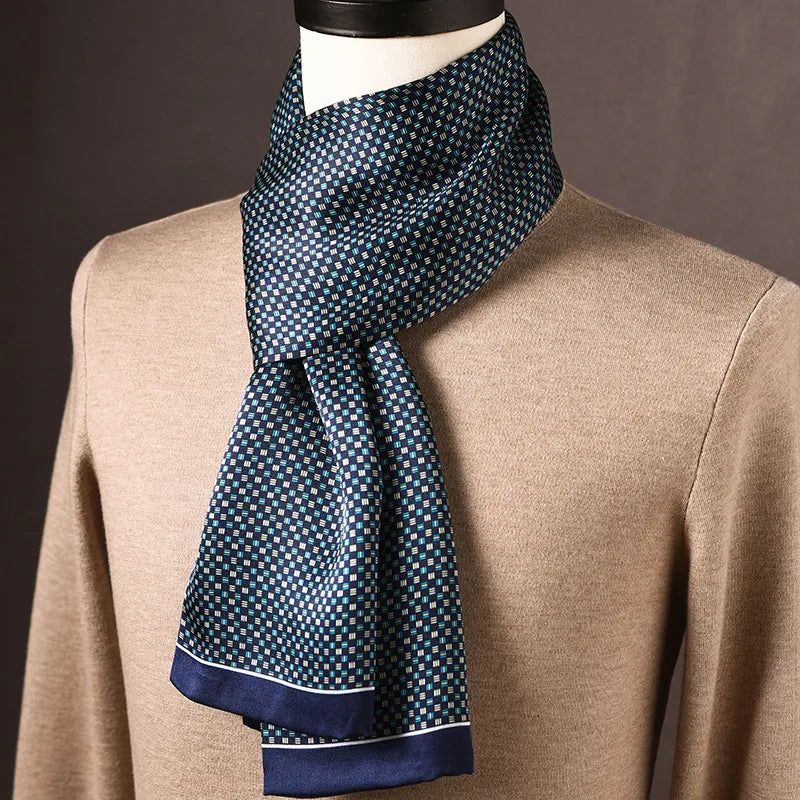 Men’s Scarf 100% Mulberry Silk Double-Layered Polka Dot Pattern