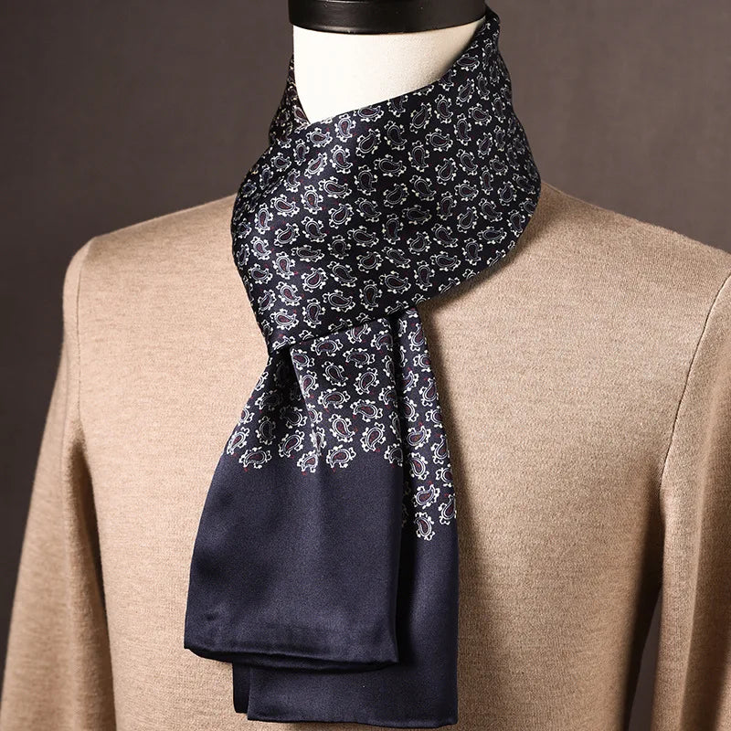 Men’s Scarf 100% Mulberry Silk Double-Layered Polka Dot Pattern