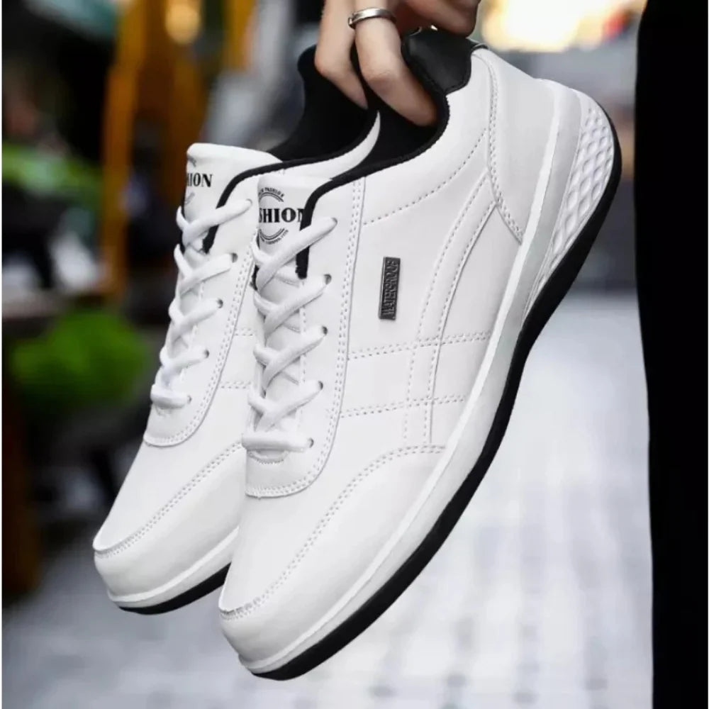 Men’s Sneakers Textured Leather Contrast Side Panel Cushioned Sole