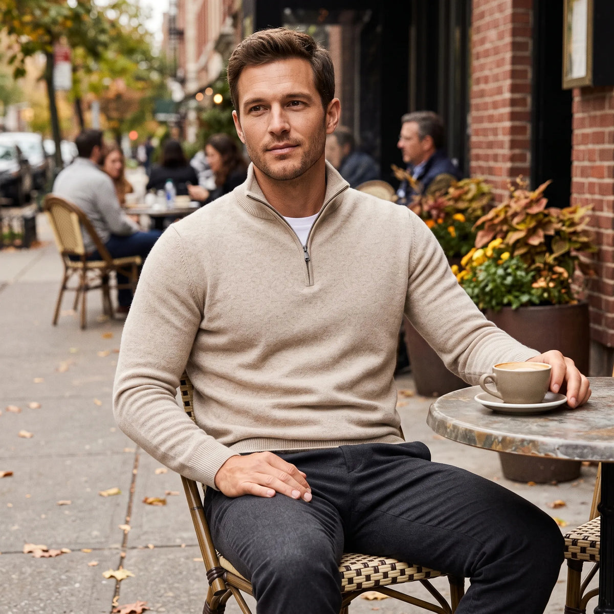 Men’s Sweater Merino Wool Half-Zip Stand-Up Collar