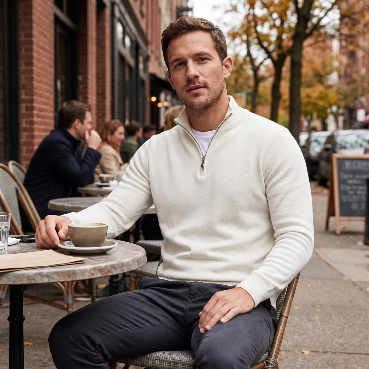 Men’s Sweater Merino Wool Half-Zip Stand-Up Collar