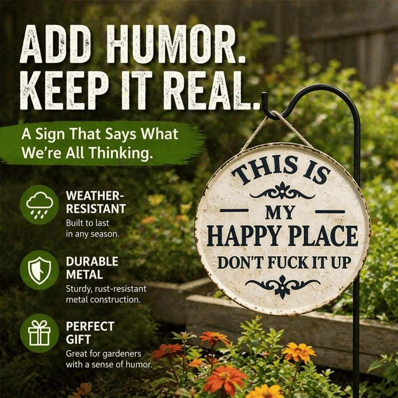 Metal Sign Round Distressed Weather-Resistant With Jute Rope