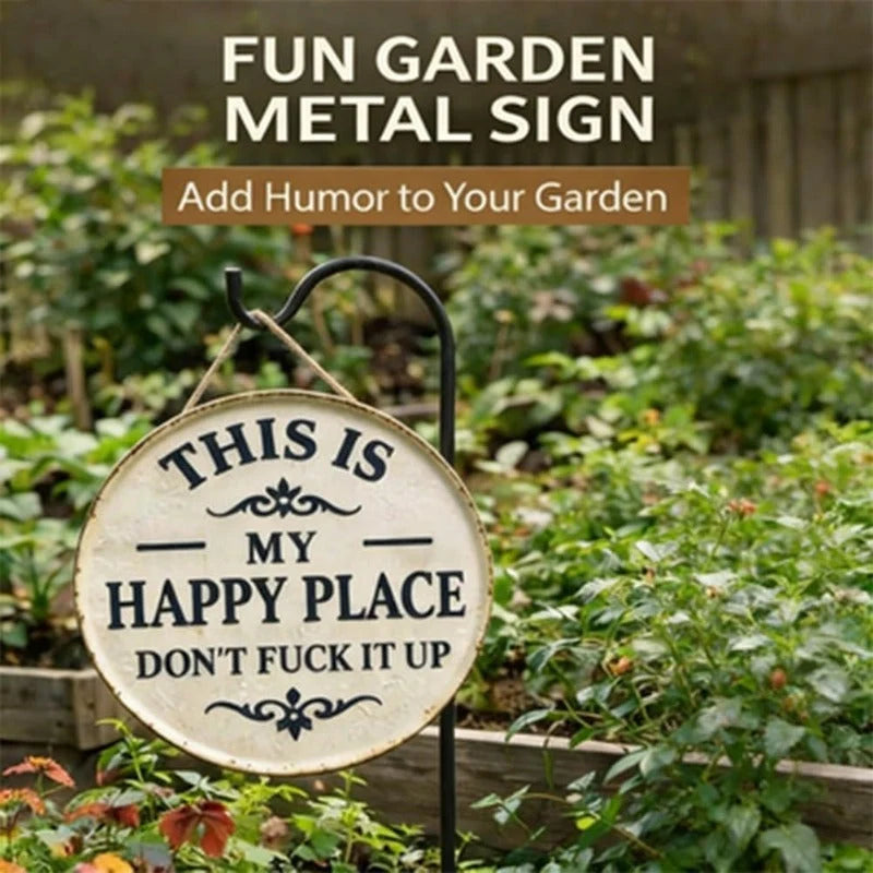 Metal Sign Round Distressed Weather-Resistant With Jute Rope