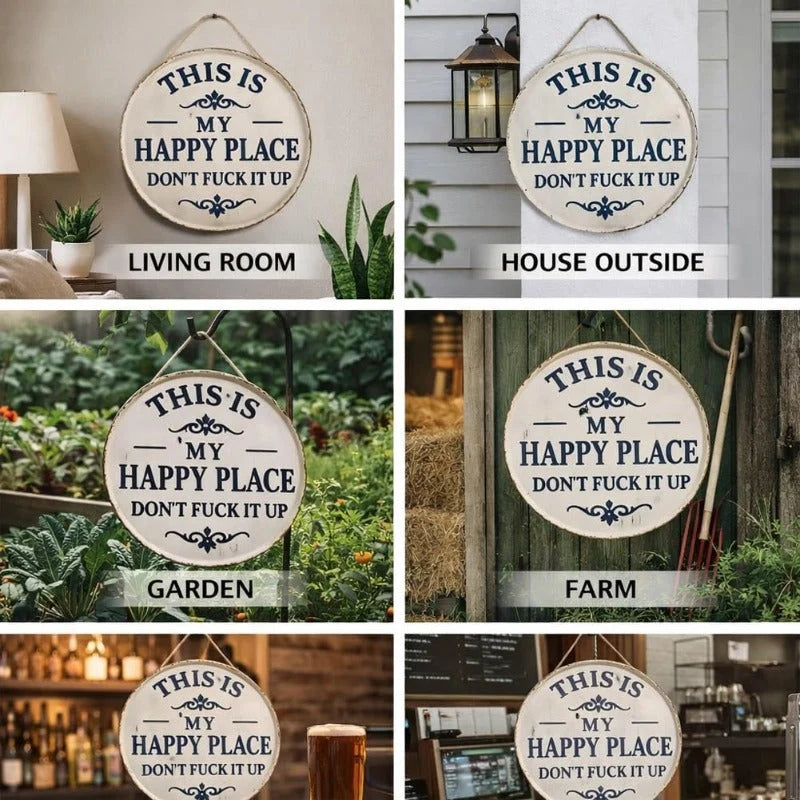Metal Sign Round Distressed Weather-Resistant With Jute Rope