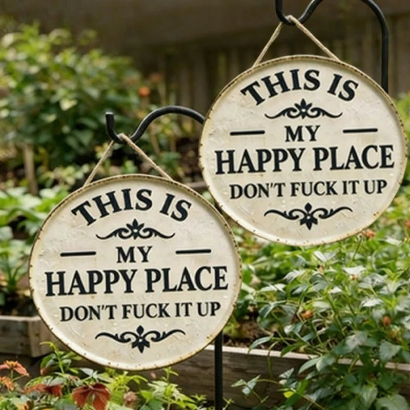 Metal Sign Round Distressed Weather-Resistant With Jute Rope