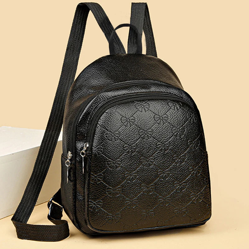 Mini Backpack Textured Design Multiple Pockets Adjustable Straps