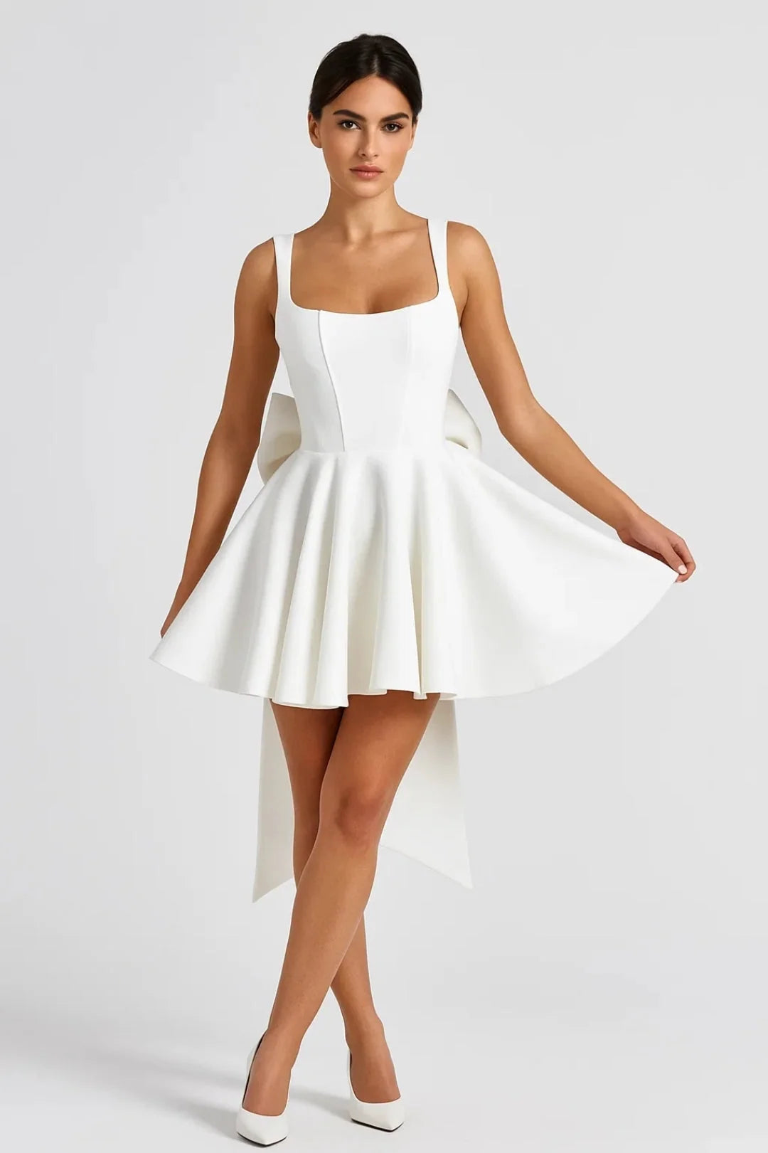 Mini Dress Bustier Bodice Flared Skirt Back Bow