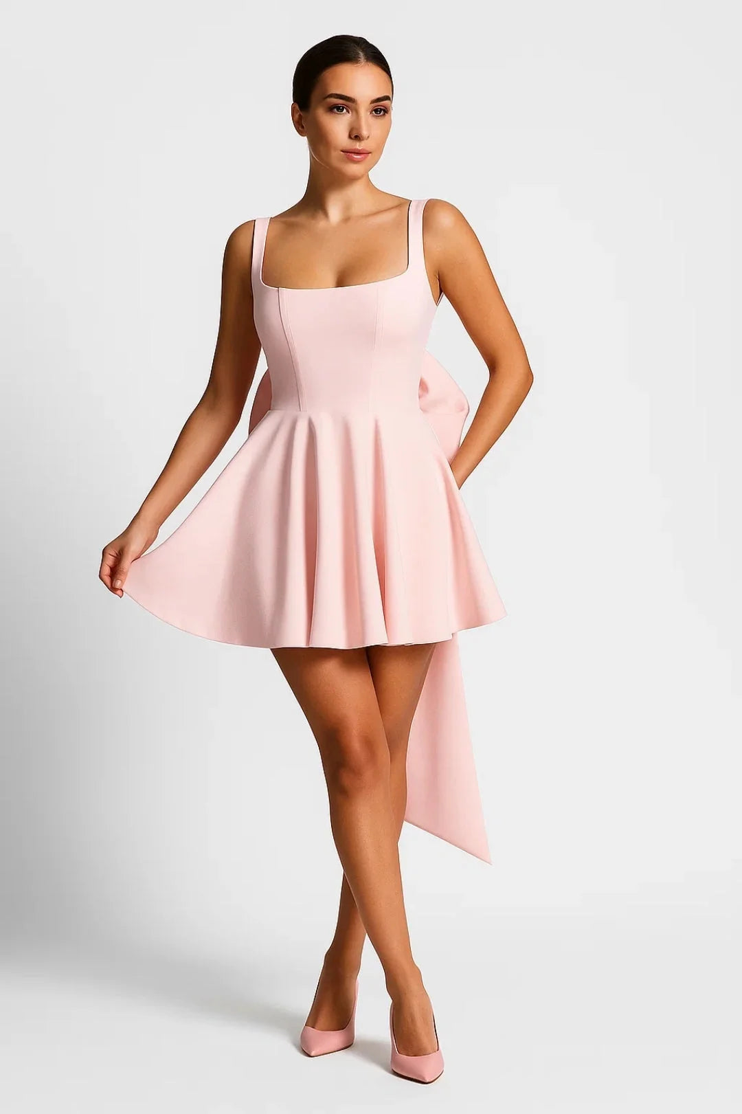 Mini Dress Bustier Bodice Flared Skirt Back Bow