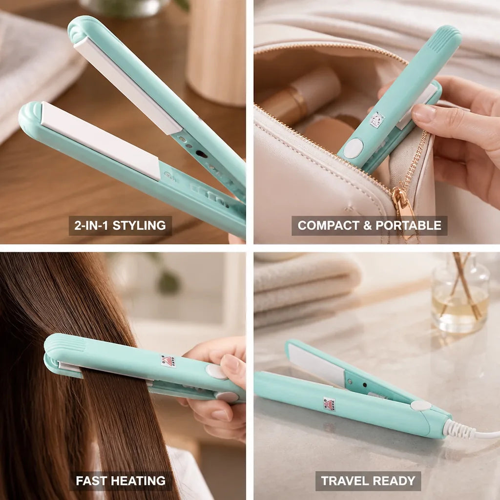 Mini Hair Straightener 2-In-1 Ceramic Fast Heating