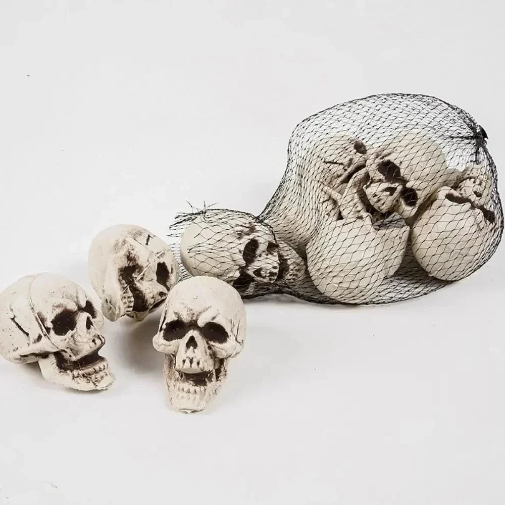 Mini Skull Decorations White Finish Set of 10