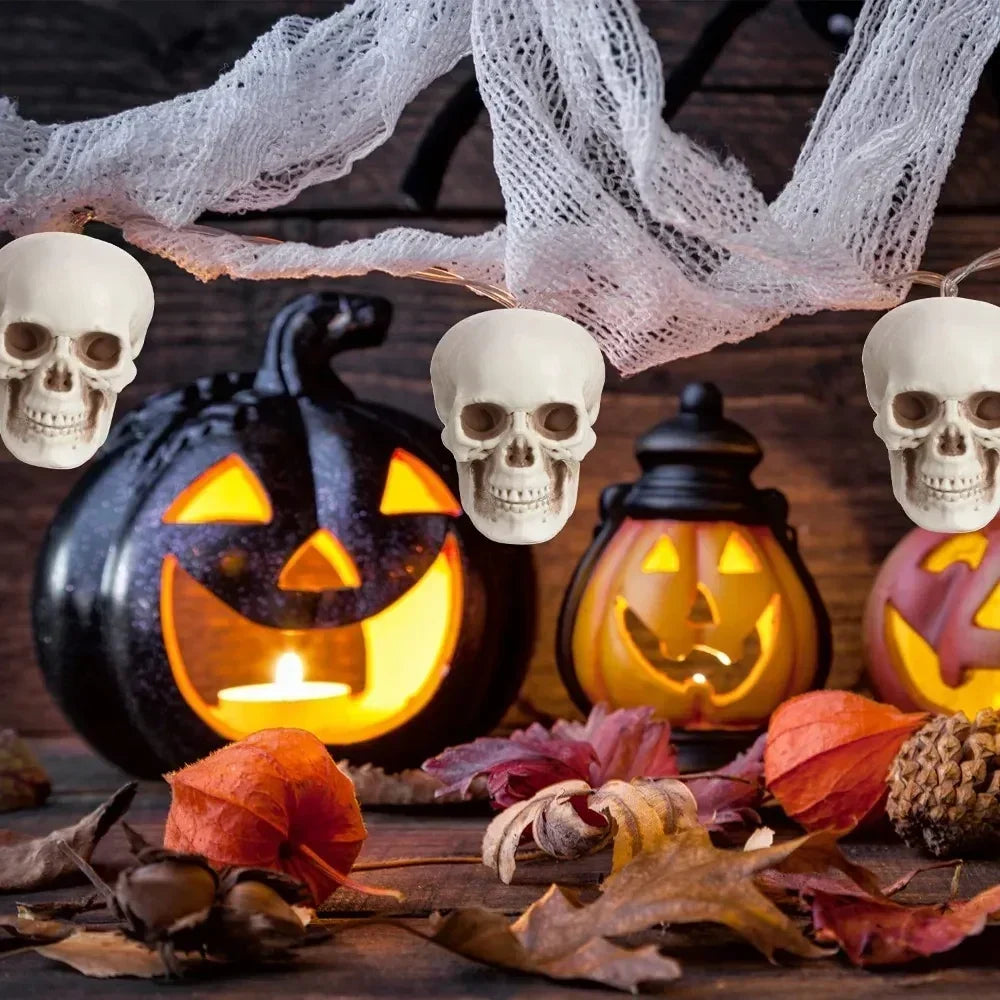Mini Skull Decorations White Finish Set of 10