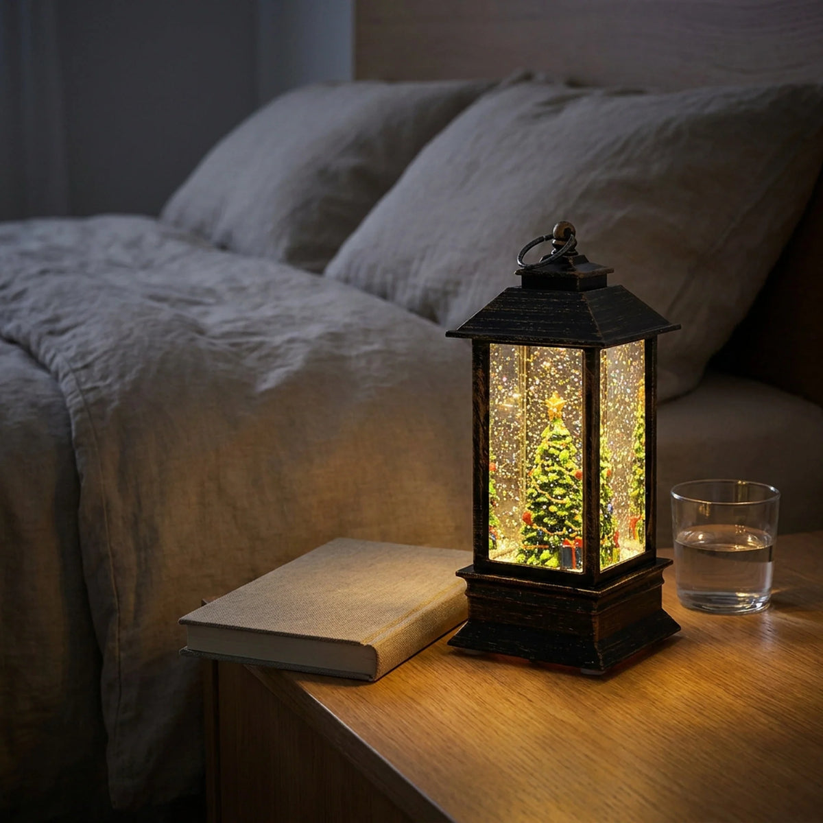 Mini Snow Globe Lantern Swirling Glitter & Warm LED