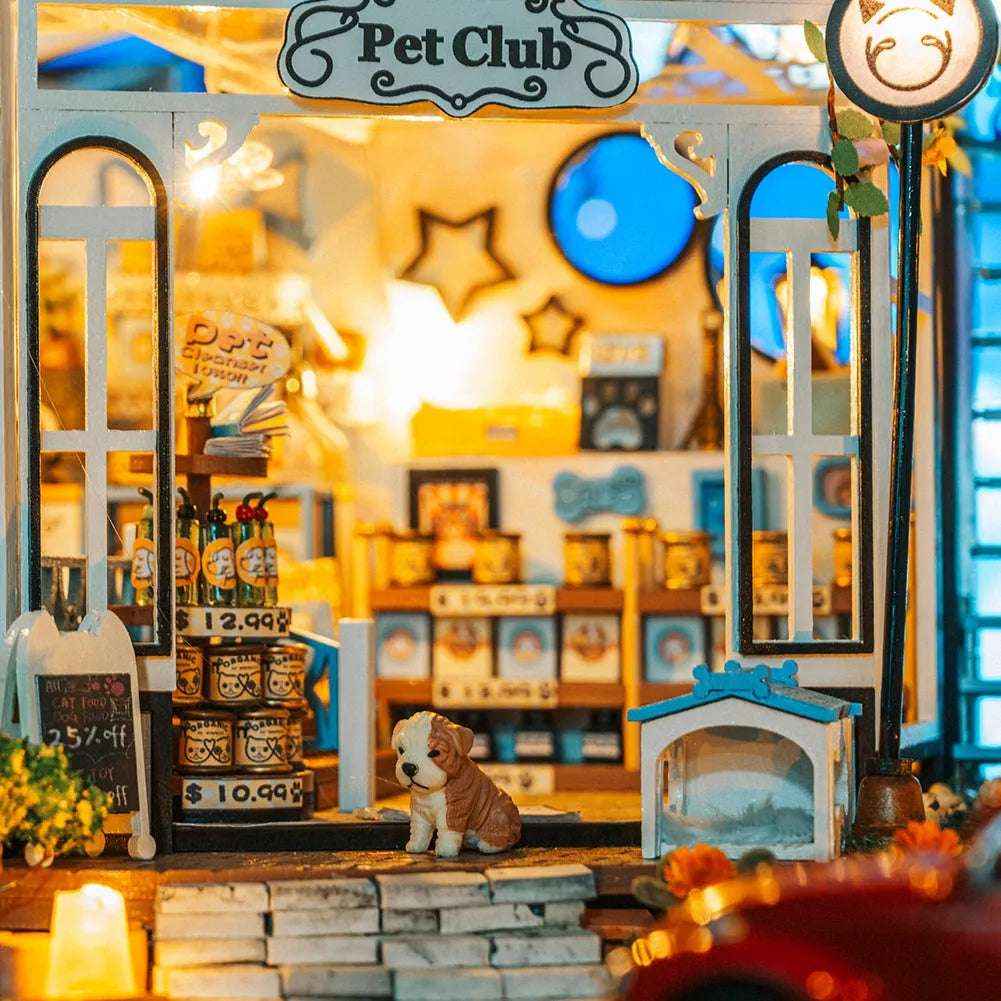 Miniature Kit Pet Shop Scene Warm LED Lighting