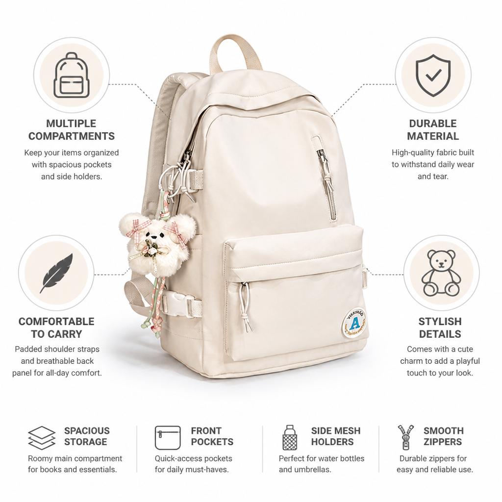 Minimalist Multi-Compartment School Backpack (Padded Straps & Breathable Back)