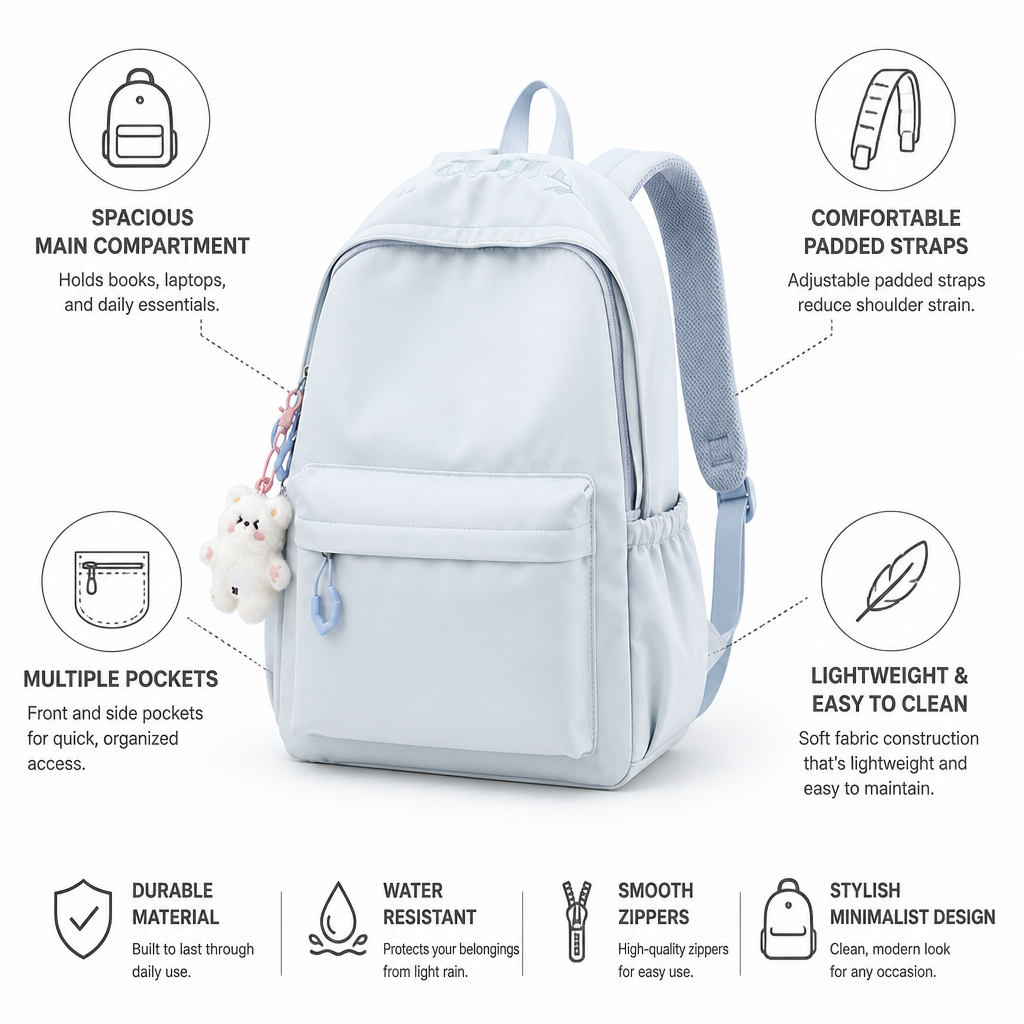 Minimalist Soft Fabric School Backpack (Padded Straps)
