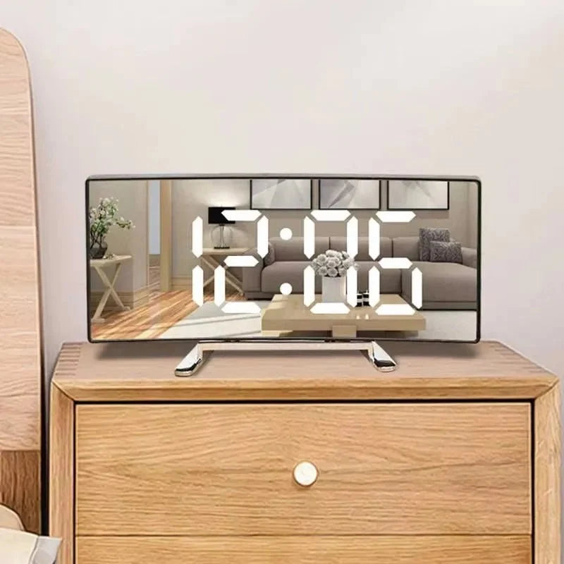 Mirror Alarm Clock Curved LED Display Silent Operation
