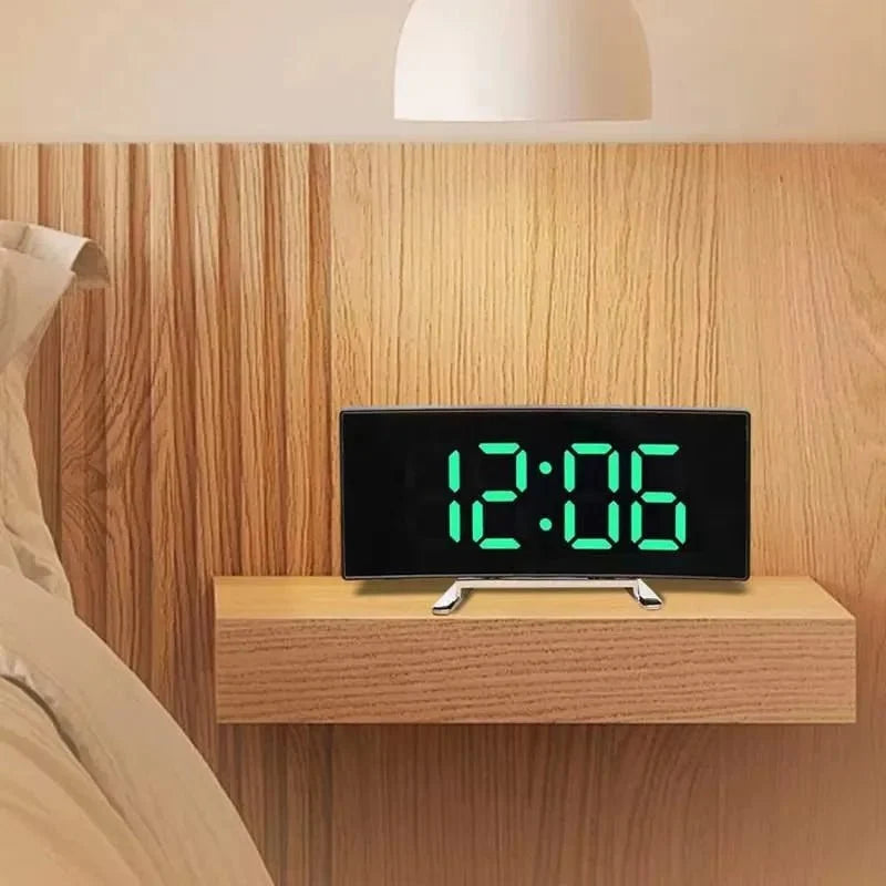Mirror Alarm Clock Curved LED Display Silent Operation