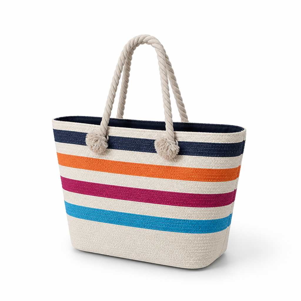 Moisture-Resistant & Lightweight Colorful Striped Beach Bag