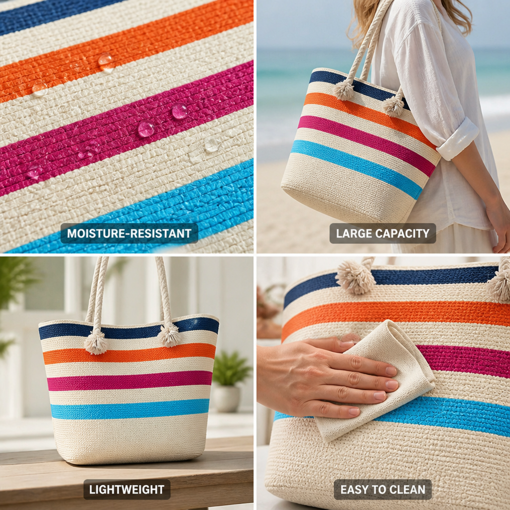 Moisture-Resistant & Lightweight Colorful Striped Beach Bag