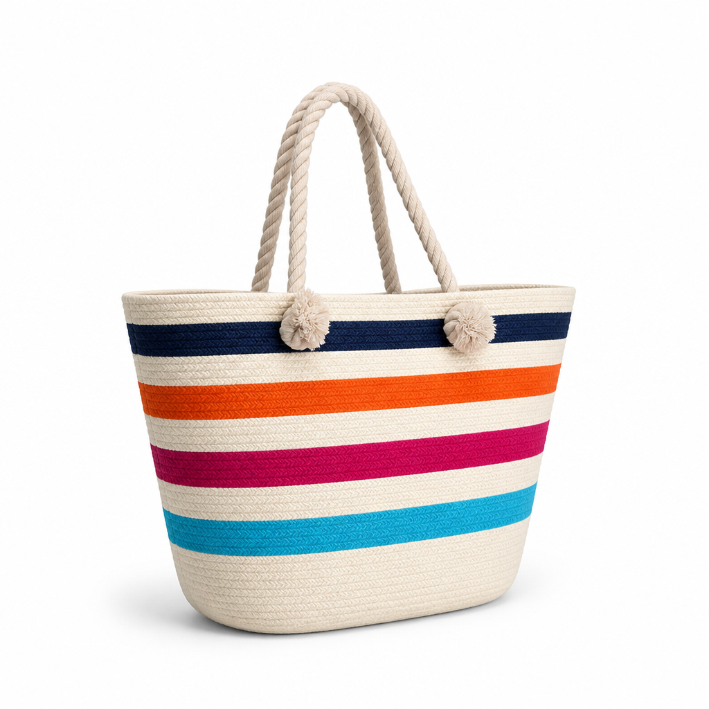 Moisture-Resistant & Lightweight Colorful Striped Beach Bag