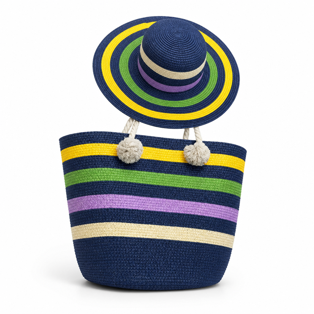 Moisture-Resistant & Lightweight Colorful Striped Beach Bag