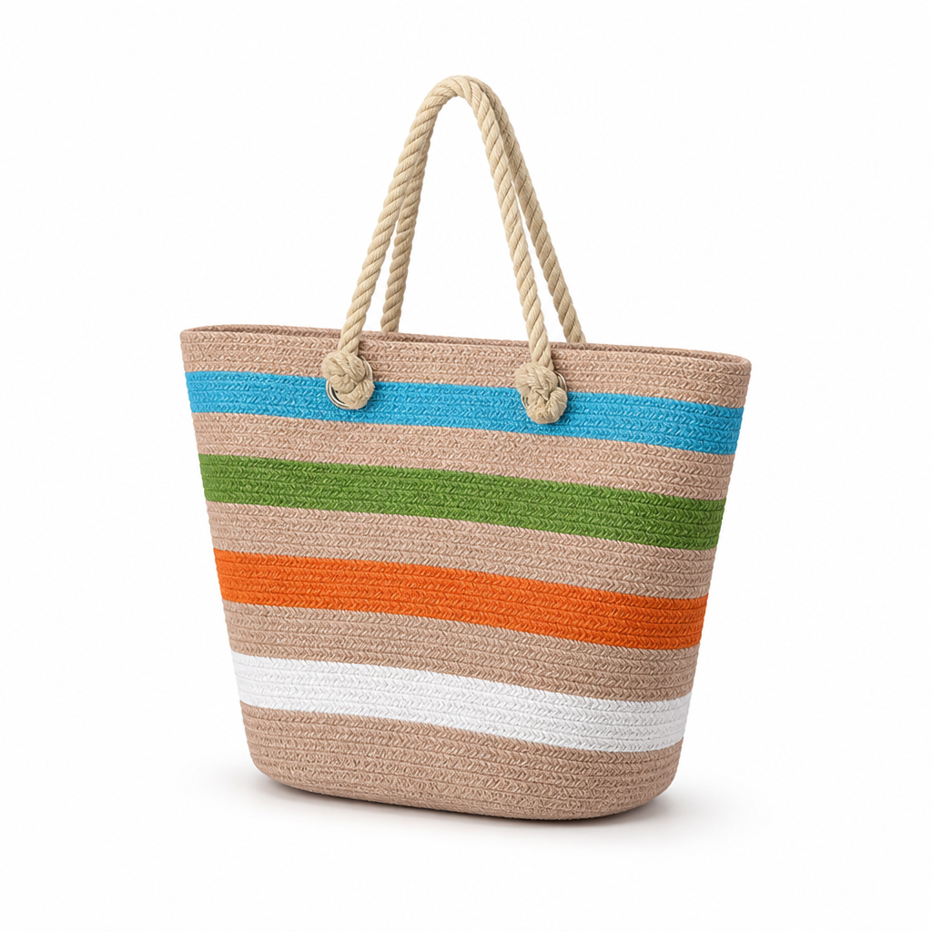 Moisture-Resistant & Lightweight Colorful Striped Beach Bag
