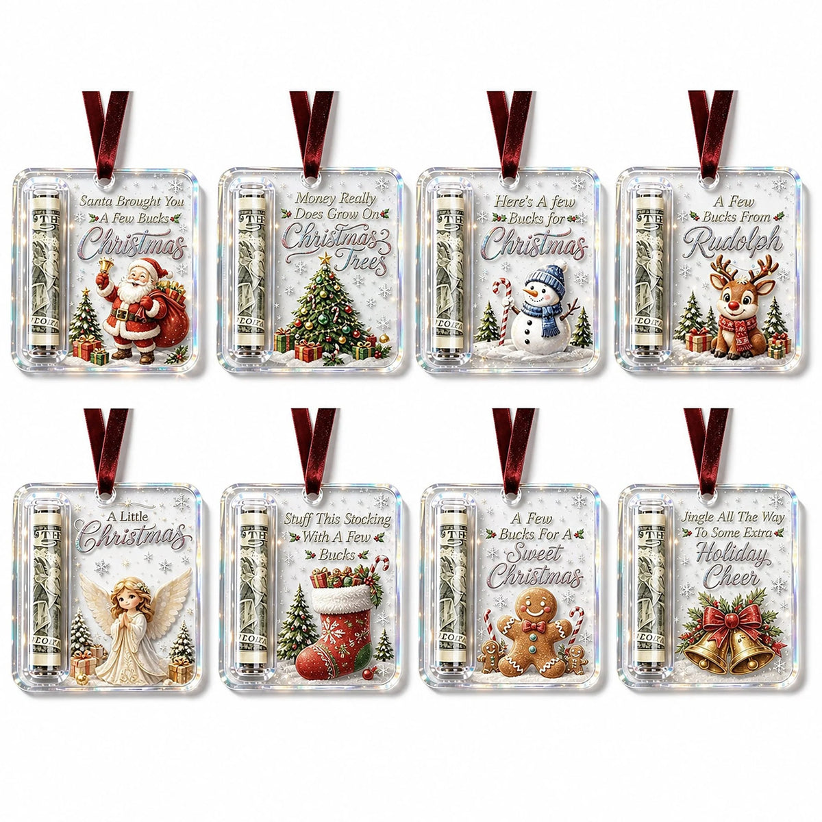 Money Holder Ornament Clear Acrylic With Hanging Ribbon
