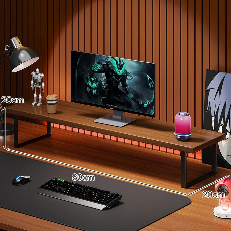 Monitor Stand Solid Wood Under-Desk Storage Non-Slip Feet