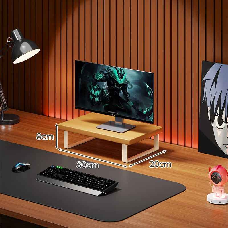 Monitor Stand Solid Wood Under-Desk Storage Non-Slip Feet