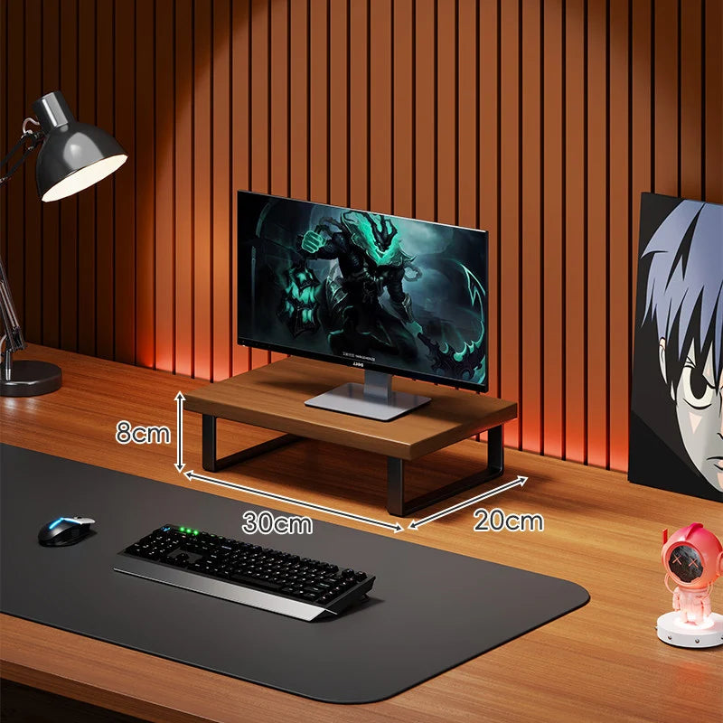 Monitor Stand Solid Wood Under-Desk Storage Non-Slip Feet