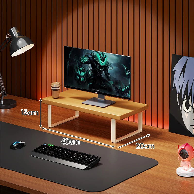Monitor Stand Solid Wood Under-Desk Storage Non-Slip Feet