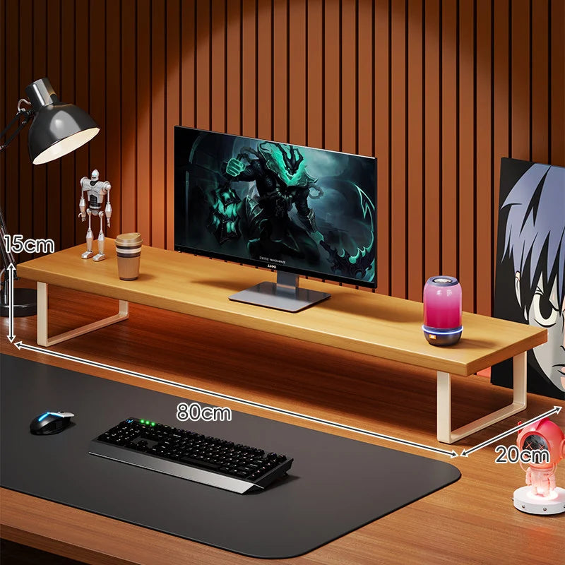 Monitor Stand Solid Wood Under-Desk Storage Non-Slip Feet