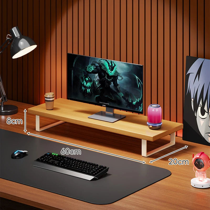 Monitor Stand Solid Wood Under-Desk Storage Non-Slip Feet