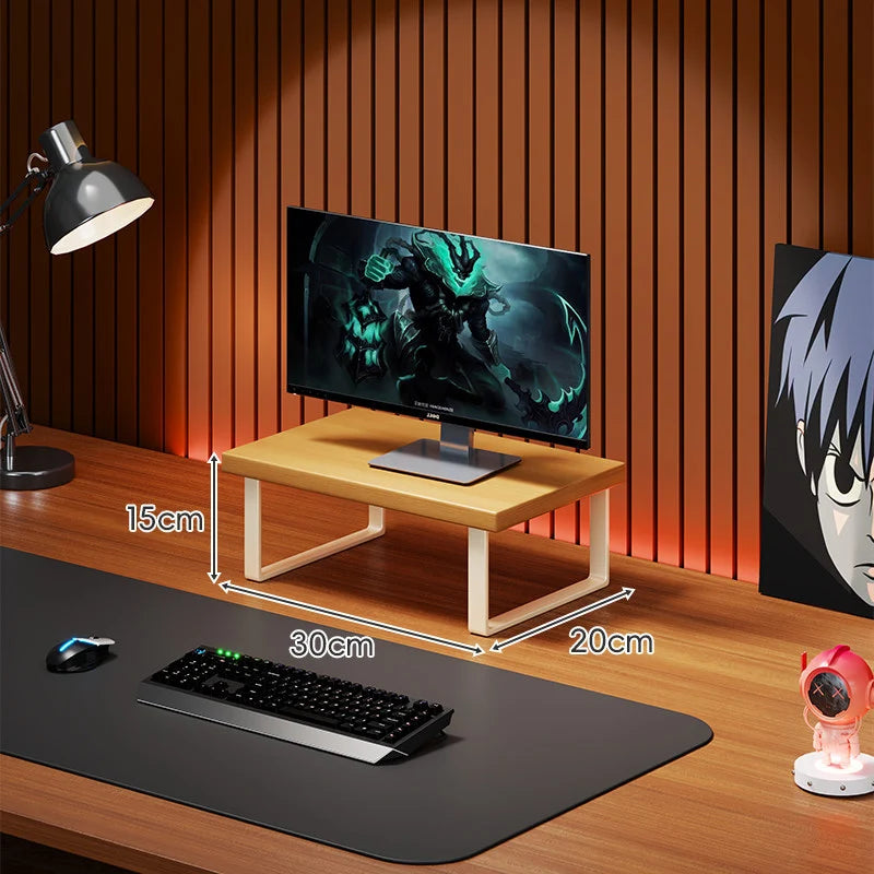 Monitor Stand Solid Wood Under-Desk Storage Non-Slip Feet