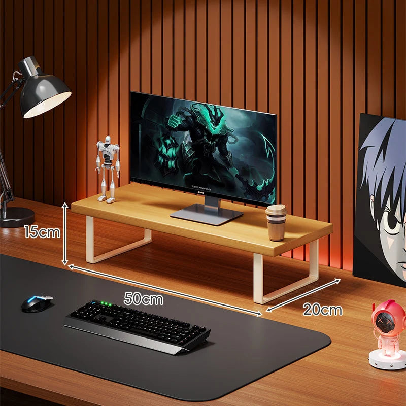 Monitor Stand Solid Wood Under-Desk Storage Non-Slip Feet