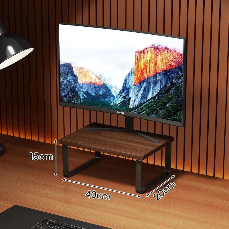 Monitor Stand Wood-Look Top Under-Platform Storage Non-Slip Feet