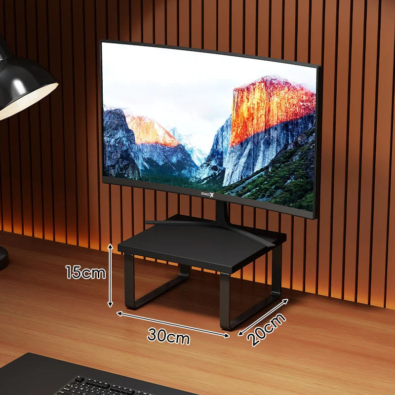 Monitor Stand Wood-Look Top Under-Platform Storage Non-Slip Feet