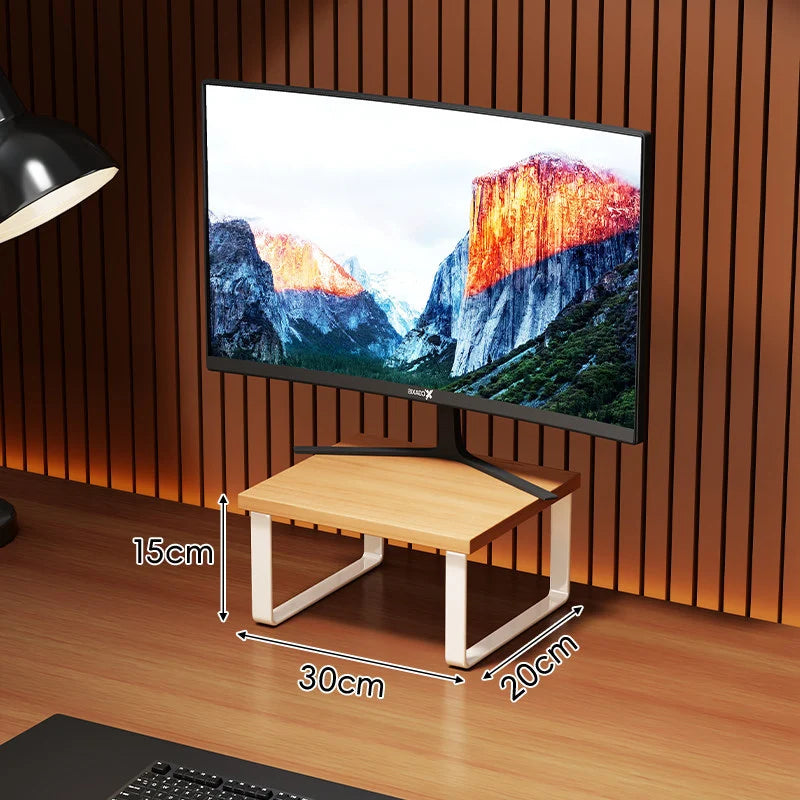 Monitor Stand Wood-Look Top Under-Platform Storage Non-Slip Feet